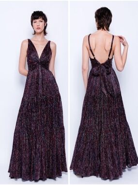 Sabina Musayev Metallic Twist Front Pacific Maxi Dress